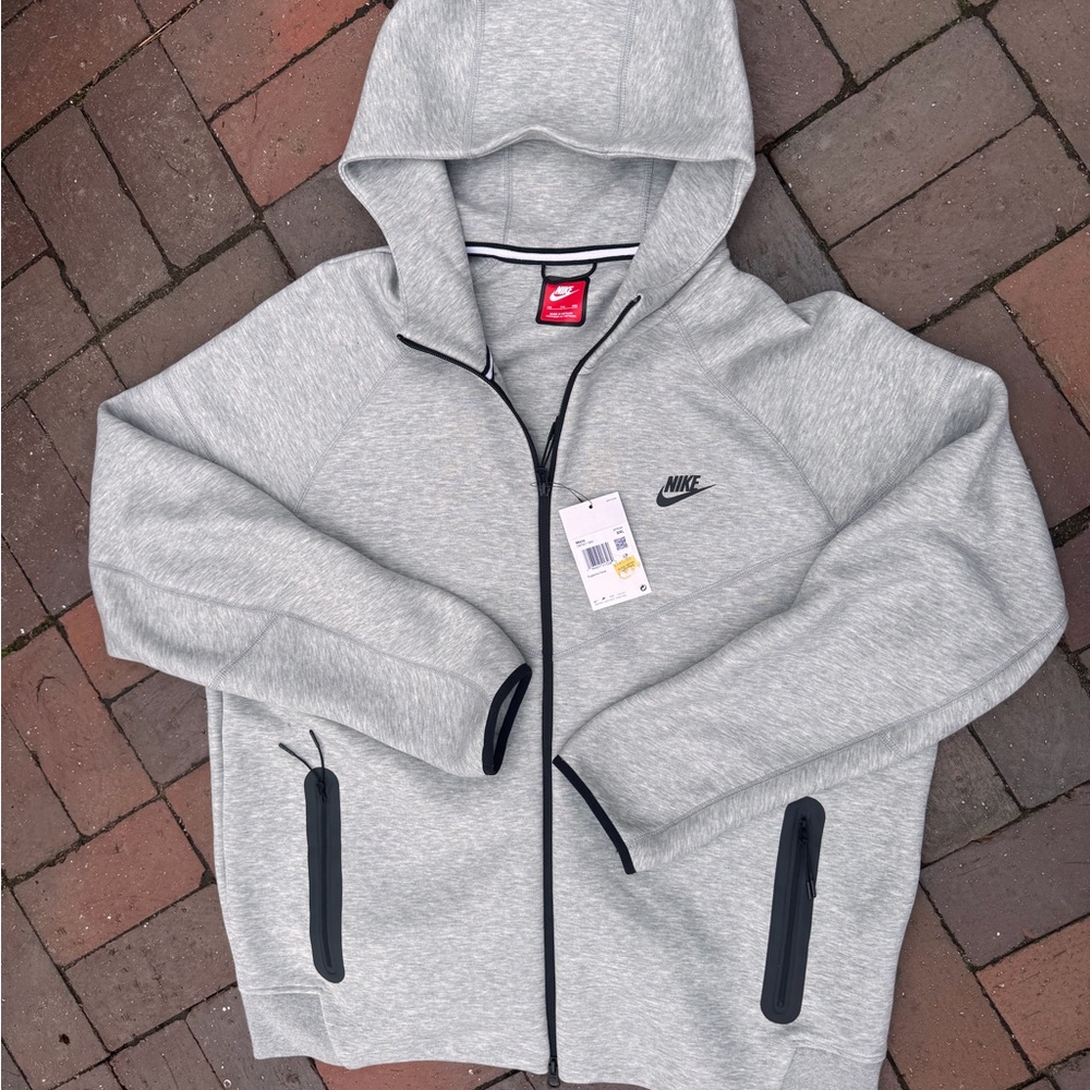 Nike Light Heather Gray Hooded Zip Sweatshirt with Black Trim